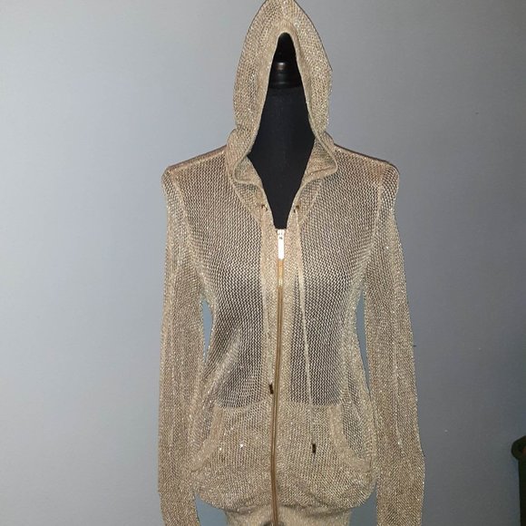 Michael Kors Tops - Michael Kors Gold Netted Full Zip Hoodie Size Small